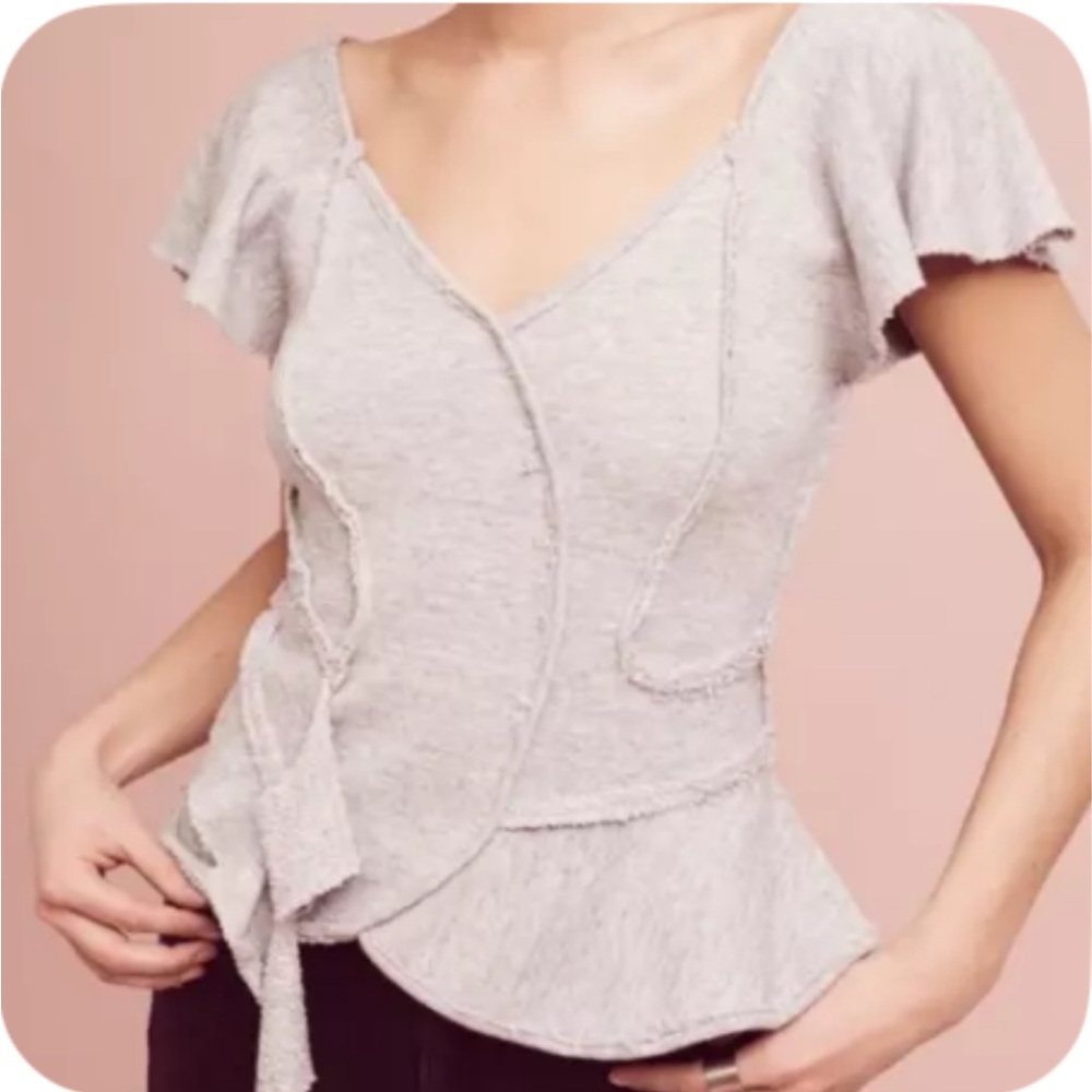 Anthropologie Light Gray Asymmetrical Blouse